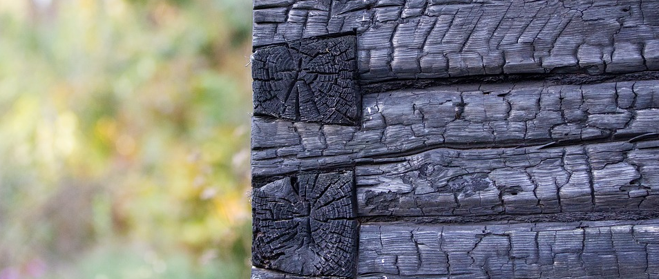 Charred wood siding in authentic Yakisugi (Shousugiban)